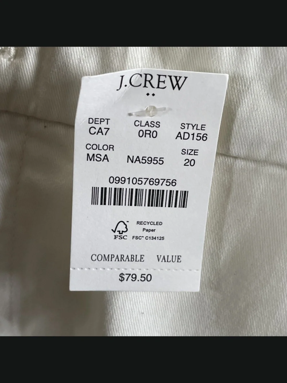 NEW J Crew Pants Womens 20 off white straight leg girlfriend chino preppy casual